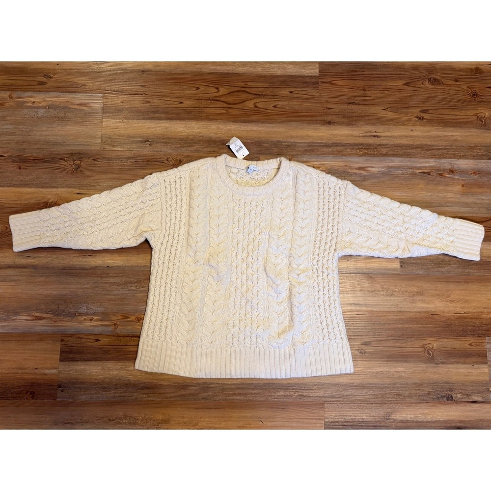 J. Jill Vanilla Cream Cable Knit Crew Neck Sweater LP Petite NWT